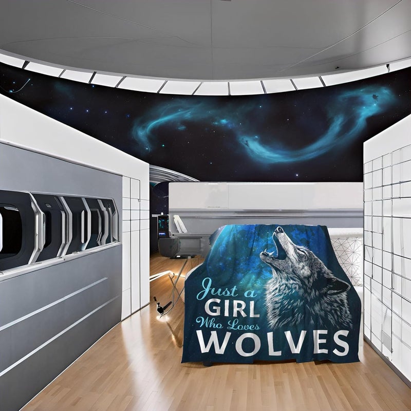 Levens Wolf Blanket Gift for Girls, Just A Girl Who Loves Wolf Throw Blankets for Couch & Sofa Bed 60"x50", Funny All-Season Decorative Soft Kids Blanket, for Birthdays & Holidays - Image 2